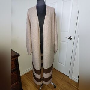 NWT SMASH TESS Mabel Striped Long Cardigan In Light Brown/ Chestnut,  Size M/L